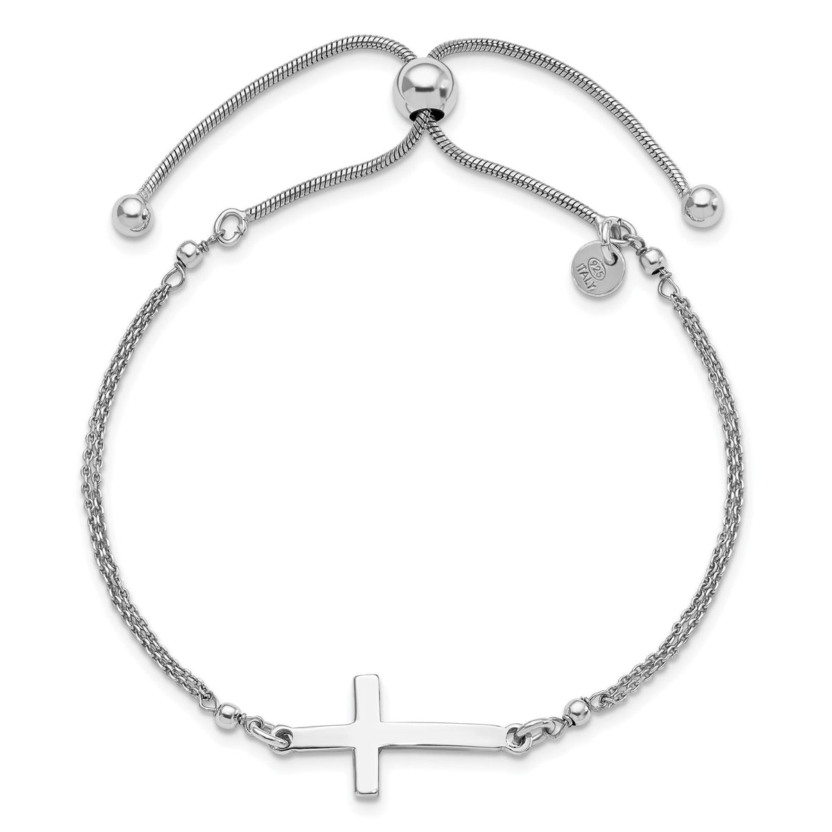 Sterling Silver Polished Cross Miraculous Medal Adjustable Bracelet - Gift Box Included- Ships Next Business Day