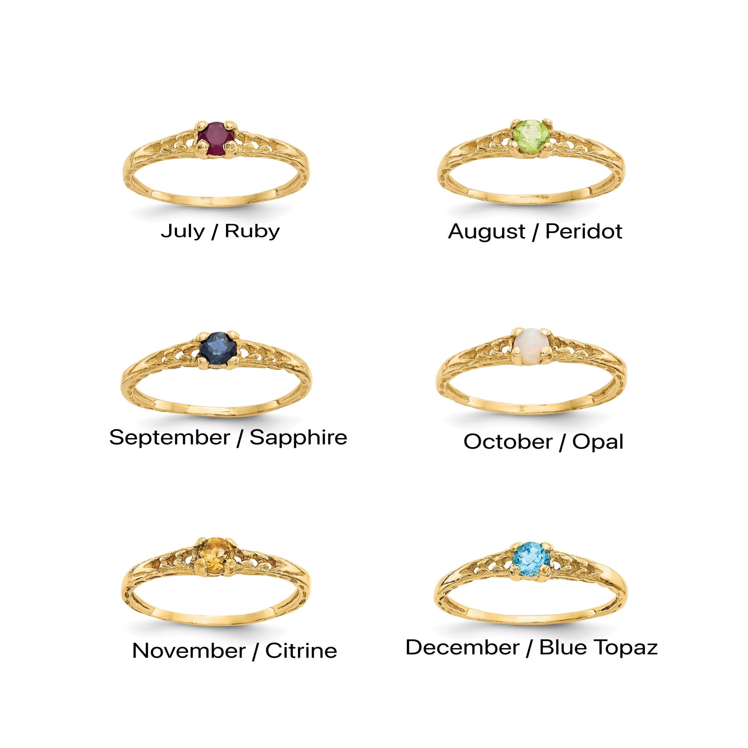 Baby Feet Birthstone Name Ring Stack