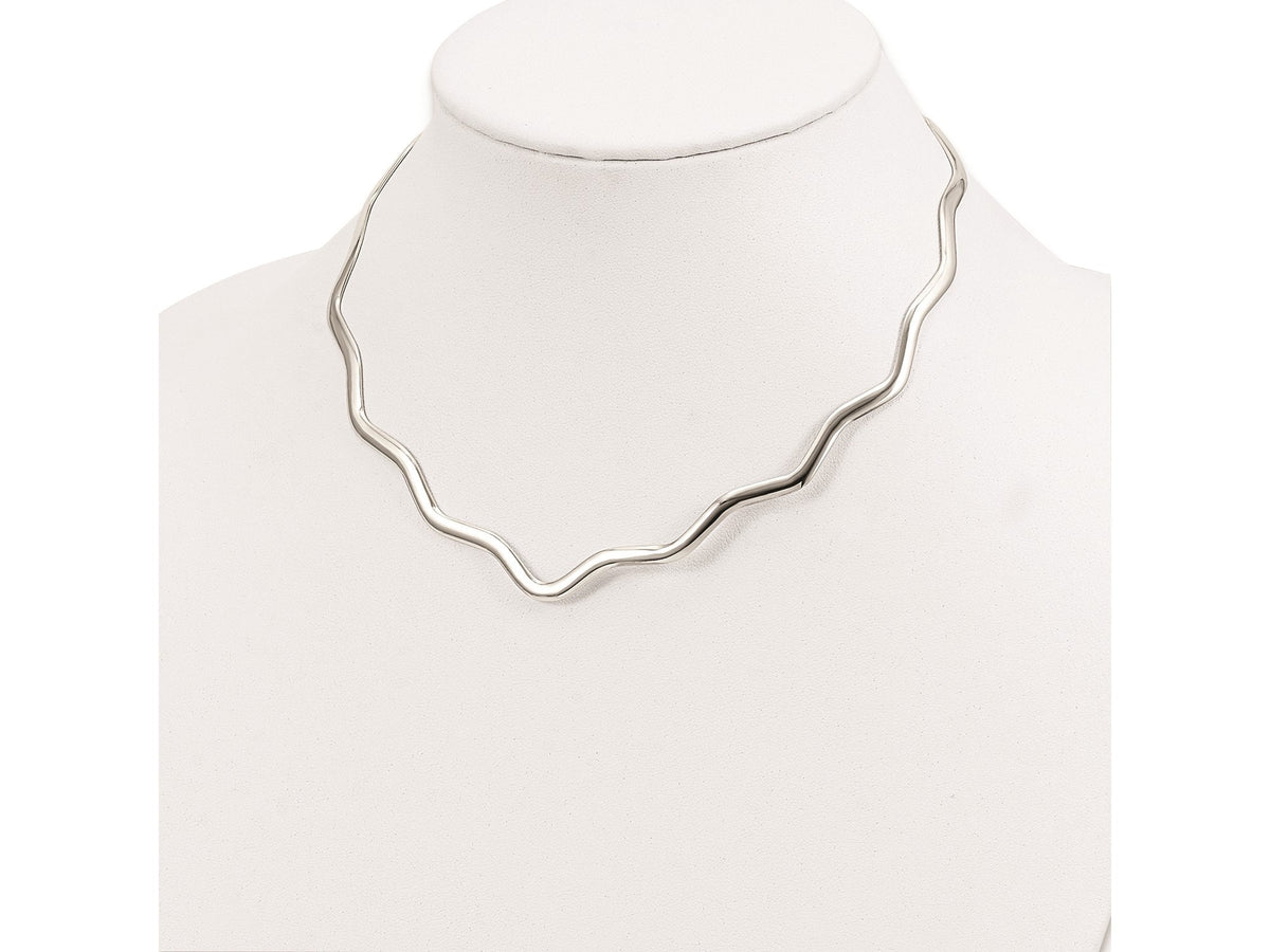 Sterling Silver Wavy V-Shape Neck Collar Solid V Neck Collar Slip on Solid Sterling 17 Grams 14 inches Jewelry Collar Gift Box Included
