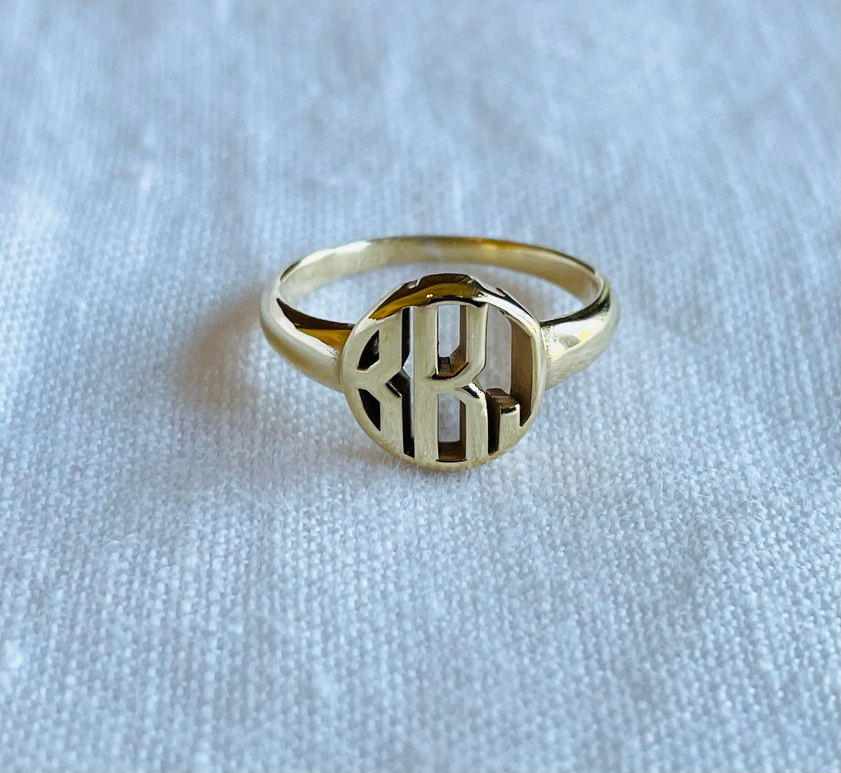Circle Block Monogram Laser-cut Polished Personalized Ring Sterling Silver, 10k Gold, & 14k Gold