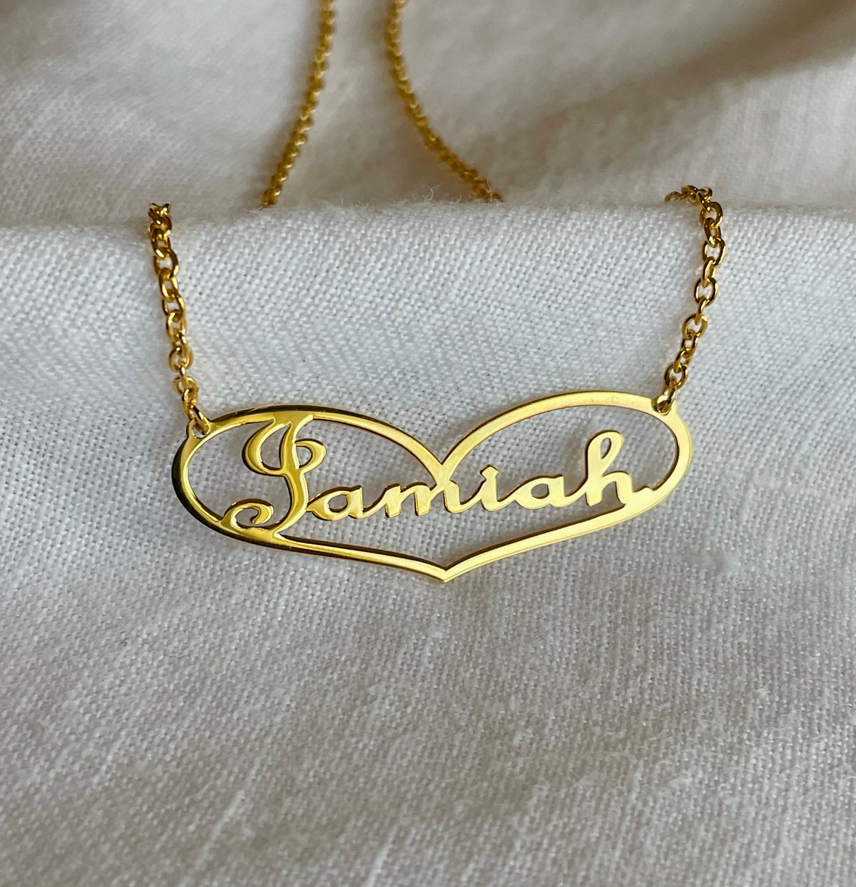 Heart Nameplate Personalized Necklace w/ 18 inch Necklace - Small Size 1.25 inches wide (Up to 10 Characters)