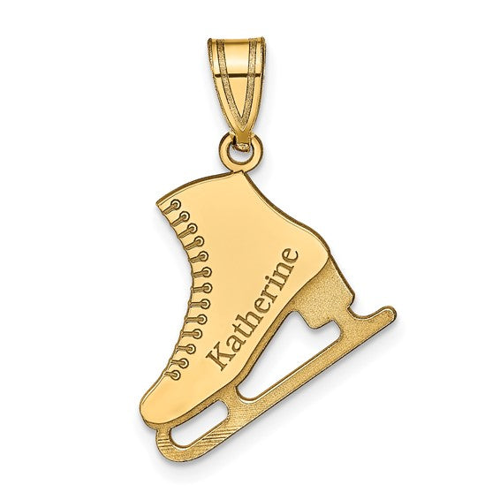 Personalized Ice Skate w/ Name & Necklace included  in Sterling Silver , Gold Plated or 10k Gold Laser Engraved Ice Skating