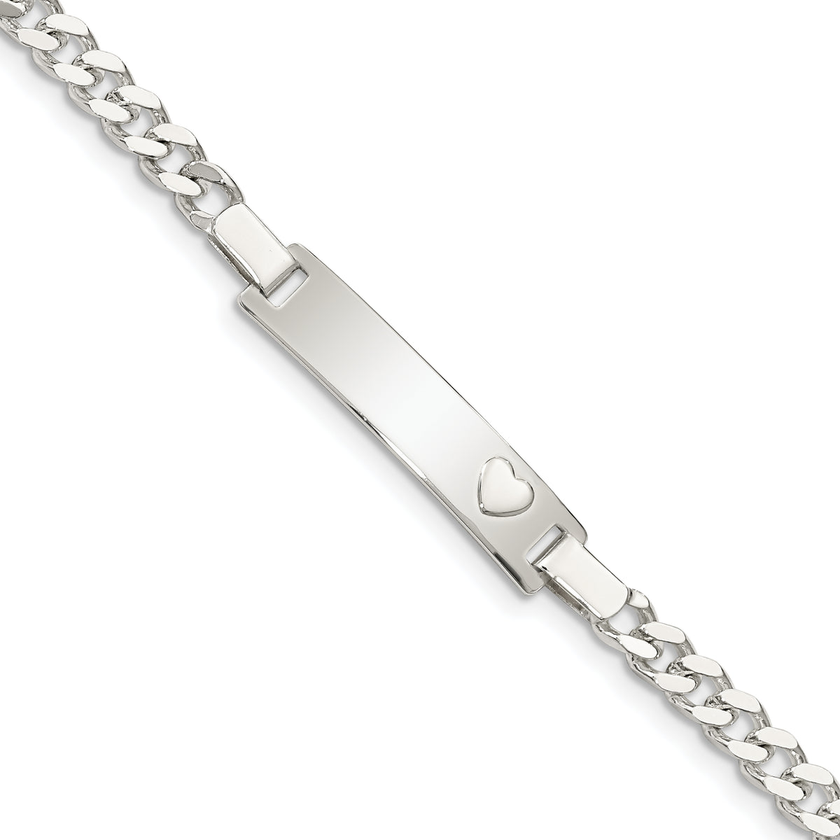 Sterling Silver Children's Heart ID Bracelet 6 inches 6mm in width FREE ENGRAVING ( Up to 8 Characters) w/ Lobster Clasp