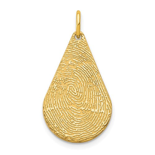 Teardrop Fingerprint Personalized Charm Polished Finish, (Available in 10k & 14k Yellow Gold, Sterling Silver, and Gold Plated Sterling Silver 22.56mm