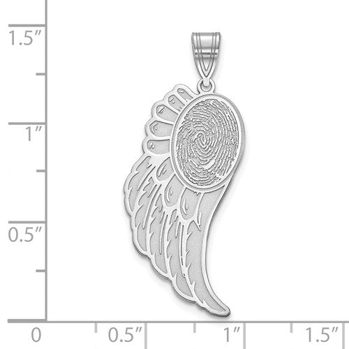 Personalized Angel Wing Fingerprint Charm Available in 10k & 14k Yellow Gold, Sterling Silver & Gold Plated Sterling Silver 31x 12.5mm (1.35 Inches)