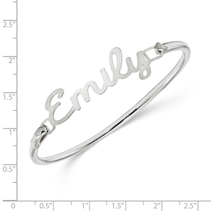 Sterling Silver Laser Polished Name/Word Plate On Bangle Bracelet