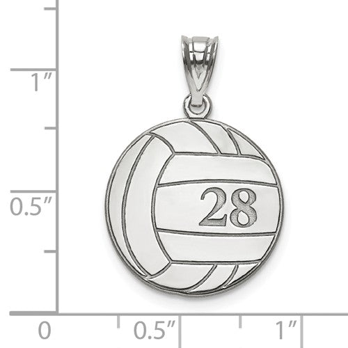 Sterling Silver Laser Engraved Volleyball Number And Name Pendant - FREE ENGRAVING