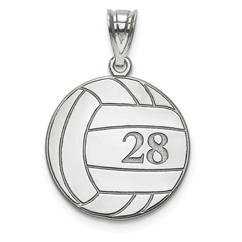 Sterling Silver Laser Engraved Volleyball Number And Name Pendant - FREE ENGRAVING