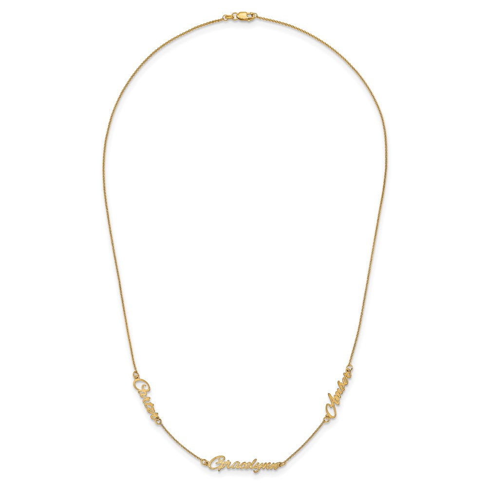 Solid Gold or Silver 3 Name Satin Name Plate Necklace, 16inch-18inch - 10k, 14k, Gold Plated, and Sterling Silver options