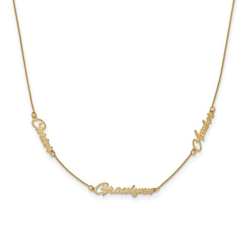 Solid Gold or Silver 3 Name Satin Name Plate Necklace, 16inch-18inch - 10k, 14k, Gold Plated, and Sterling Silver options