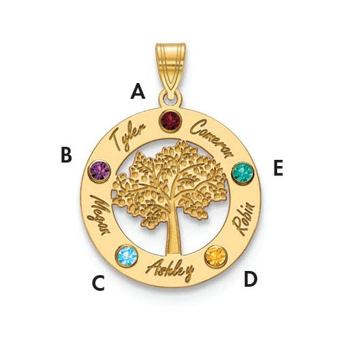 Gold Plated over Sterling Silver Pendant Up to 5 Names & Birthstones Mothers Circle Pendant (1.2 inches) Pendant Only- Just For Mom Collection