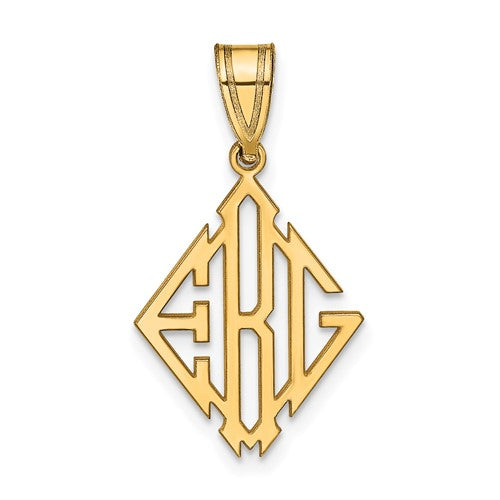 10k Yellow Gold or Gold Plated Sterling Silver Diamond Shaped Monogram Personalized Pendant - Small Size